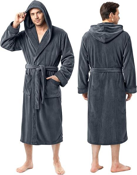 NY Threads Mens Robe with Hood, Luxury Plush Fleece Hooded Mens Bathrobe, Spa Bath Robe for Men 73x 51 inch