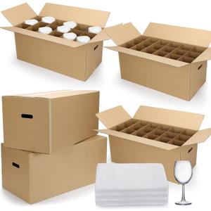AmazingSpark 5 Sets Glass Packing Kit for Glasses and Stemware Includes Kitchen Moving Boxes Cell Divider Unit Foam Pouches Glass Packing Boxes for Moving Glasses Wine Dish(24 x 12 x 11 Inch)