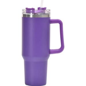 40oz Insulated Travel Mug Tumbler With Handle and Straw,Stainless Steel Double Wall Vacuum Cup Keep Drink Cold and Hot (Purple)