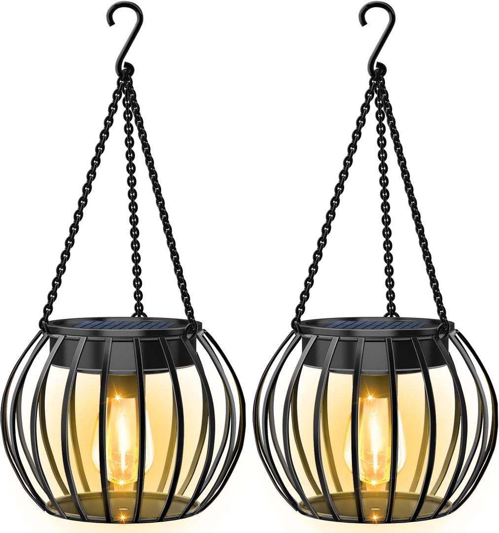 UBright 2 Pack 15" Solar Lights Outdoor Decorative Metal Solar Lanterns Outdoor Waterproof Hanging Lights for Outside Lanterns for Garden Yard Patio (Large, Warm White)