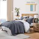 HORIMOTE HOME 100% Linen Front/100% Cotton Back Quilt Set King Size, Steel Blue Pre-Washed European Flax Linen Quilt, Diamond Stitch Bedspread Coverlet Bedding Set 3-Piece for All Seasons