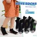 SeeyAN Kids Socks Boys Ankle Athletic Half Cushioned Low Cut Sport Cotton Breathable Socks 6 Pairs (6 Pairs Black, 9-14 Years)