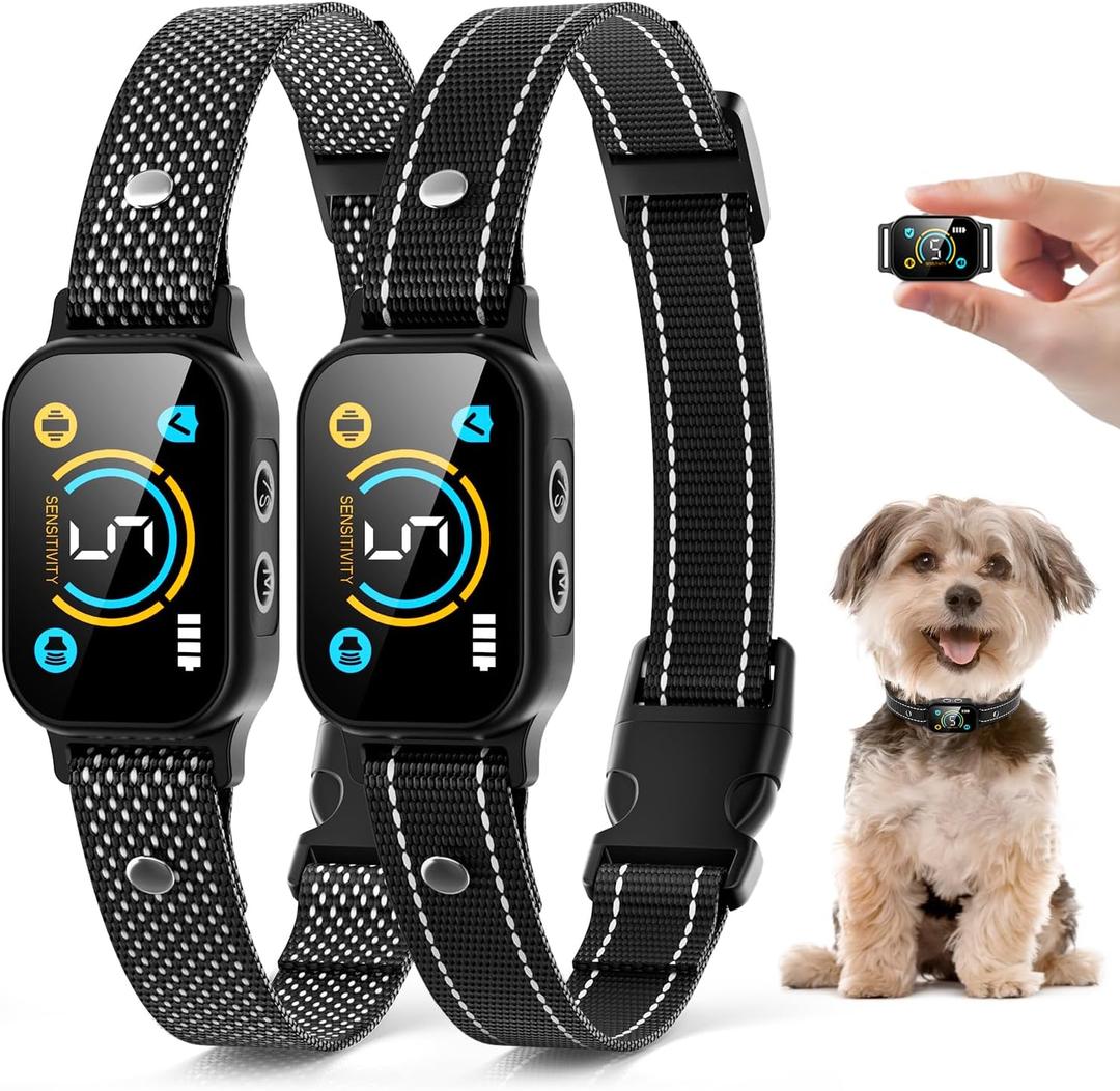 2 Pack Bark Collar for Small Dogs 5-15lbs, Medium, Puppy, Mini Dog, Rechargeable Smart Training Collar, Anti Barking Device with 5 Adjustable Sensitivity, Beep, Vibration