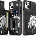 LETO for iPhone 13 Mini Case,Flip Folio Leather Wallet Cover with Fashion Flower Designs for Girls Women,Built-in Card Slots Kickstand Protective Shell White Florals