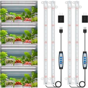 Wiaxulay LED Grow Light Strips, 6000K Full Spectrum Sunlike Growing Lamp with 6/ 12/ 16H Timer, 5 Dimmable Levels for Hydroponics, Succulent, Plant Shelf, 2 Pack