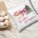 Pink Christmas Pillow Covers 18x18, Girly Christmas Decor, Coquette Glitter Pink Bow Xmas Tree Santa Decorative Throw Pillow Covers for Girls Bedroom Living Room Home (Color 01)