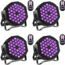 U`King Black Lights 72W UV 36LED Blacklight Glow in The Dark Black Light with Remote Control DMX Sound Activated Strobe Par Can Lights for Halloween Parties Birthday Wedding DJ Stage Tapestry (4 Packs)
