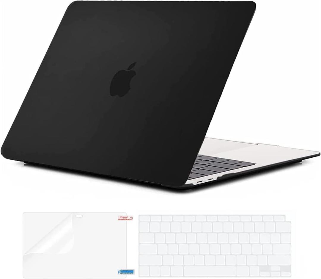 EooCoo Hard Case Compatible with MacBook Air 13.3 inch M1 Chip 2021-2018 with Retina Display, Air 13.3 inch Plastic Protective Case + Transparant Keyboard Cover + Screen Protector, Matte Black