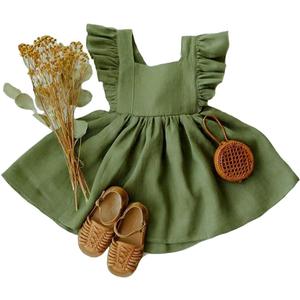Curipeer Little Girl Cotton Linen Dress with Smocking Casual Dress Sleeveless for Spring Summer 1-8 Years (Green, S)
