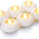Homemory 2 Flameless Led Floating Candles, 200 Hour Plastic Battery Operated Flickering Waterproof Tealights for Cylinder Vases, Centerpieces at Wedding, Party, Pool, Holiday(6Pack, White Base)