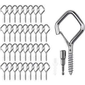 36 PCS 304 Stainless Steel Ceiling Hooks for Hanging Plants, Wind Chimes, String Lights Decorations  Heavy Duty Screw Hooks with Safety Buckle, Ideal for Indoor and Outdoor Use