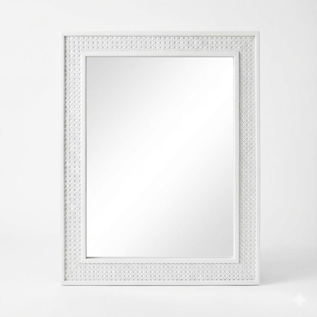Rattan Trim Wall Mirror, 18" x1.25" x 23.75", White
