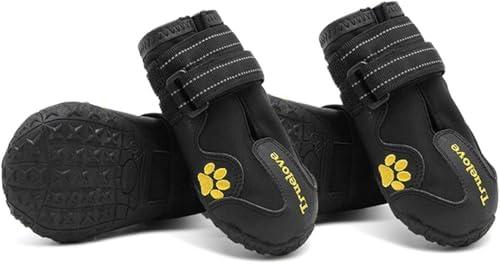 TRUE LOVE Dog Shoes Waterproof Anti-Slip Rain Boots with Reflective TLS3961(Black, 1#)