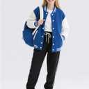 Yousie Girls Kids Varsity Jacket Fleece Lightweight Jacket with Pockets 7-14 Years (Blue)