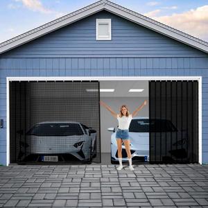 Sliding Garage Door Screen 2 Car with Track Closure,16x7Ft Garage Door Retractable Privacy Curtain Keep Annoying Animals Out Easy Install Heavy Duty Fiberglass Mesh for Opening Garage Aluminum Rail
