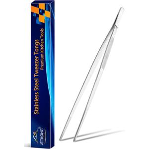 2 x JETKONG 12 Inch Kitchen Tweezers Cooking Tweezer Tongs, Stainless Steel Food Tweezers Multi-function Precision Serrated Tips Kitchen Serving Tong