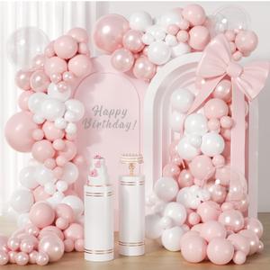 Pink Balloon Arch Kit 128Pcs Pearl-Pink Double Stuffed Balloons BOBO Balloon for Birthday Bear Theme Wedding Bride Anniversary Baby Shower Party Decorations