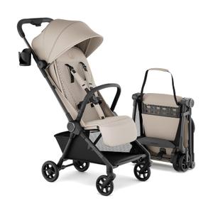 Mompush Nexis Carbon Travel Stroller, Ultra-Lightweight 11.5 lbs, Compact & Airplane Carry-On Approved, One-Second Auto-Fold, One-Hand Full Recline, from Birth to 50 lbs, JPMA Certified, Khaki (DFM 04/2026)