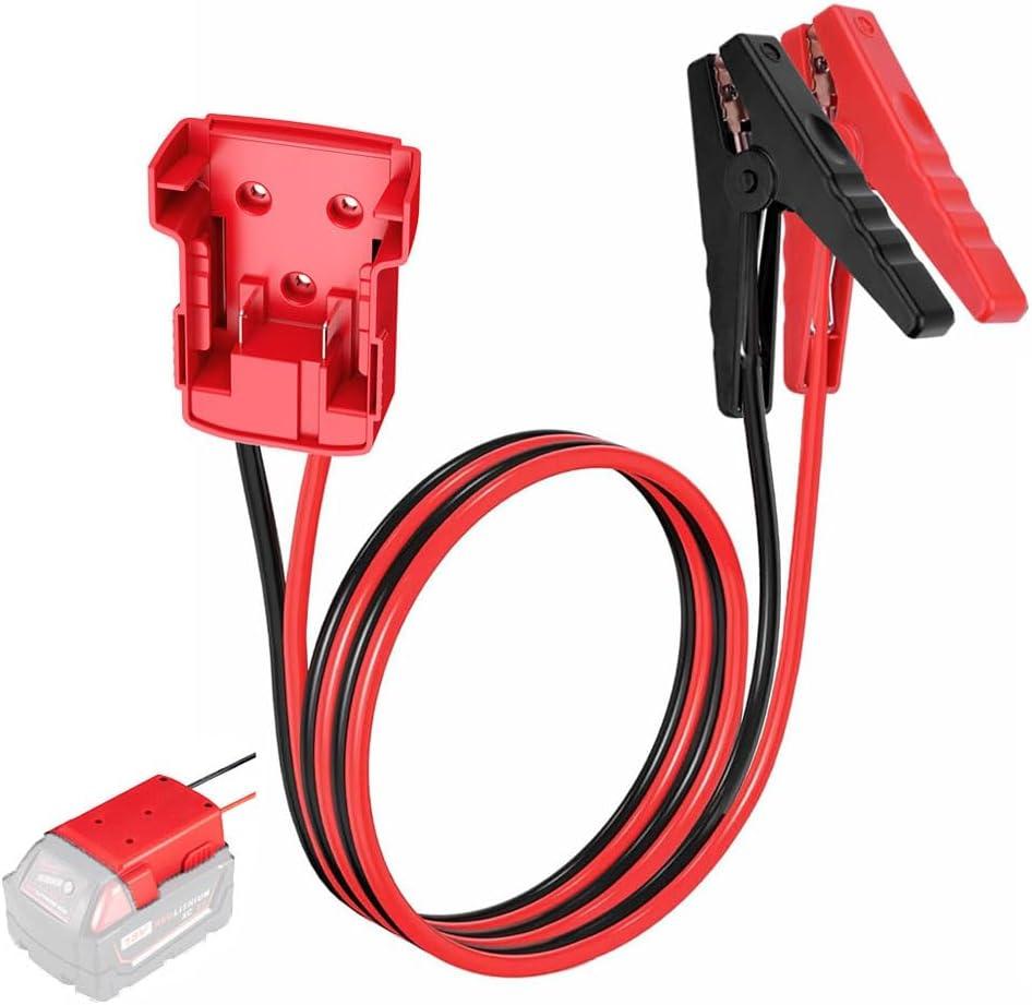 GRZWAYS Jumper Cables alligator clips Compatible with Mil.waukee M18 18V Batteries, Silicone wire 8AWG 2FT Automotive Booster Cables for Jump Starting Tool Battery, Temperature resistance 392 200