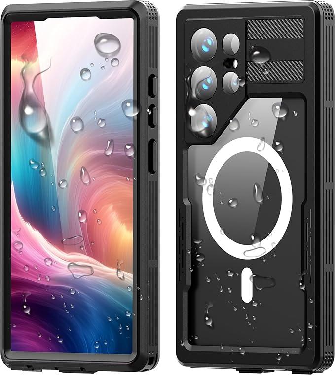 Guppy for Galaxy S23 Plus Magnetic Waterproof Case, Built-in Screen Protector [IP68 Waterproof][6.6FT Military Drop Proof] 360° Full Body Protection Dustproof Shockproof Heavy Duty Rugged Case, Black