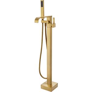 Freestanding Bathtub Faucet Tub Filler Brushed Gold Floor Mount Faucets Brass Single Handle with Hand Shower