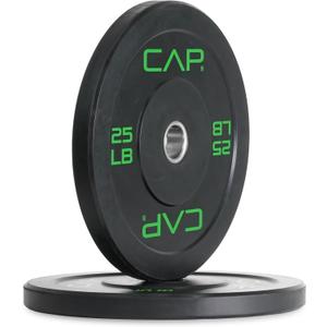 CAP Barbell Economy Olympic Bumper Plate Set with Green Logo, Black, 25 lb Pair
