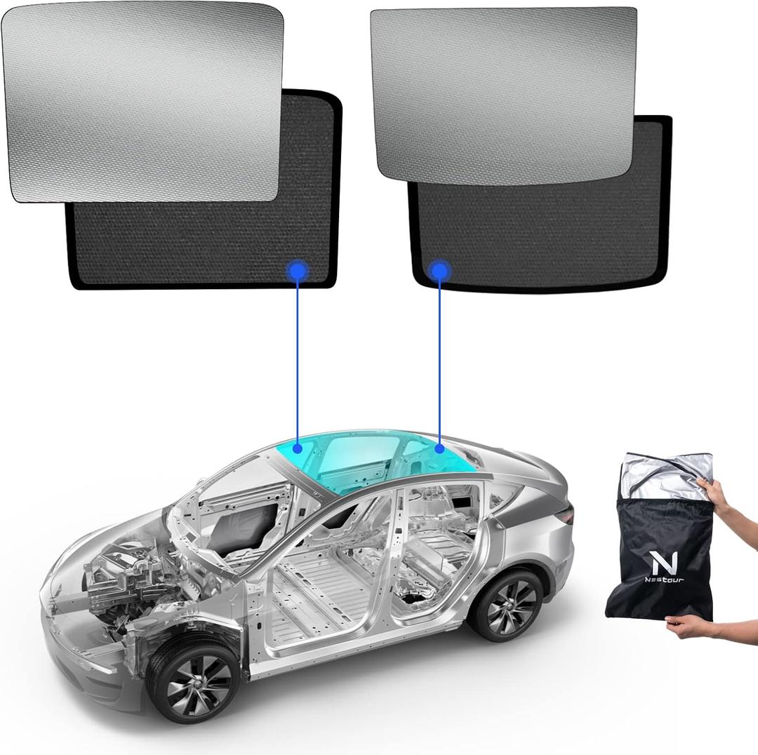 Nestour Tesla Model Y Sunshade, Foldable Sunroof Window Shade Accessories Fit for Tesla Model Y 2020-2023, with UV/Heat Insulation Film (Set of 2)