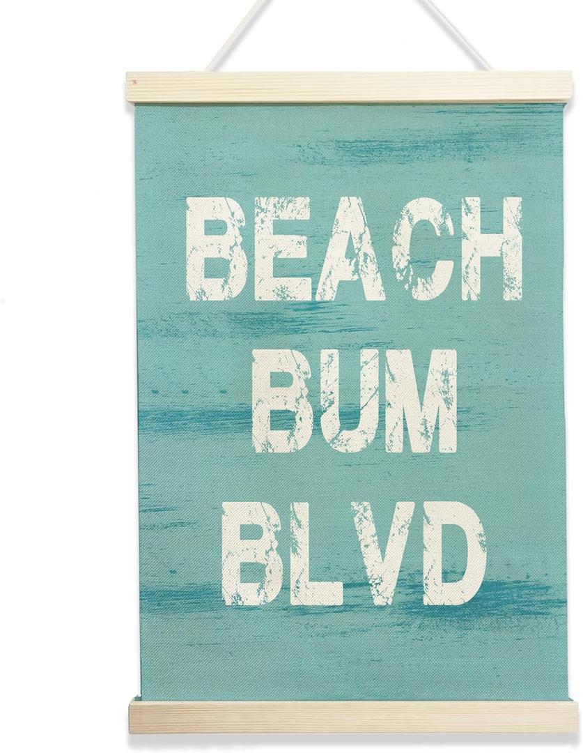 NQDWX Beach Bum Blvd Hanging Flag - Coastal Retro Wall Decor, 12x17 Inch Vintage Surf Style Banner, Beach House Sign, Gift for Surfers & Summer Vibes Lovers. (162)