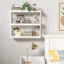 Domax Bathroom Shelves Over Toilet Storage - 3 Tier Wall Mounted Bamboo Bathroom Shelf Organizer Multifunctional Adjustable Layer Free Standing Utility Shelves for Bathroom Living Room Kitchen, White, 23.6''L x 5.9''W x 21.3''H