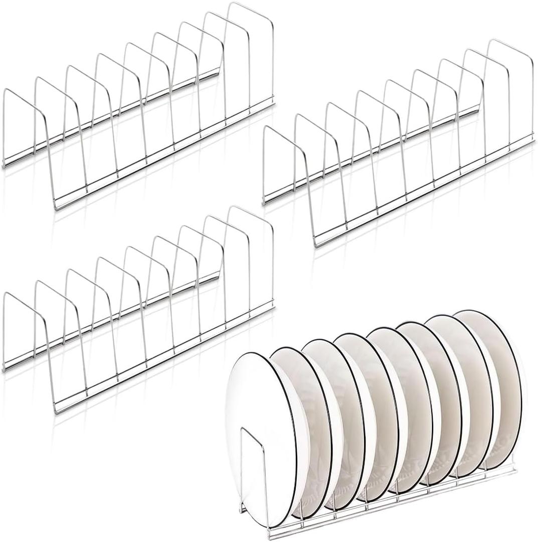 4 Pack Pot Lid Holder Kitchen Pot Lid Organizer Cabinet Rack Suitable for Bakeware, Dish, Plate, Pots & Pans, Cutting Boards, Serving Trays, Reusable Containers in Cabinet Pantry (Silver)