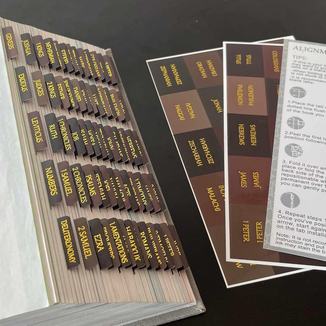 3 x Thinkor Reposition Laminated Bible Tabs, Large Print Stickers, Easy to Read & Apply Bible Tabs for Women & Man (Gold Earthy Brown)