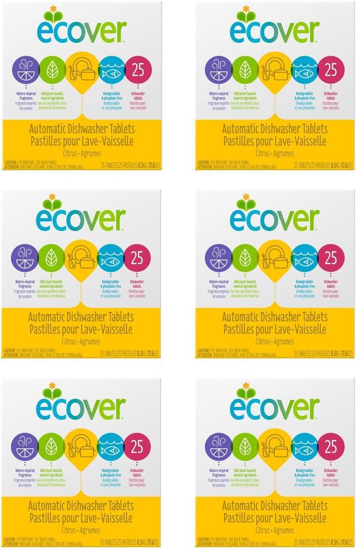 Ecover Automatic Dishwasher Soap Tablets, Citrus, 25 Count (Pack of 6) - Packaging May Vary