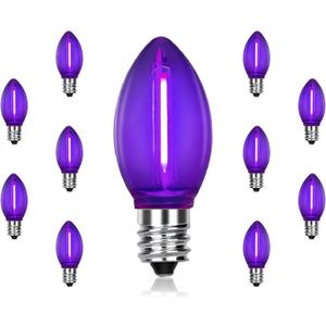 2xC7 Halloween Light Replacement Bulbs, Led Clear Purple Light Bulbs, 0.6 W C7 Bulb E12 Candelabra Base for Christmas Thanksgiving Xmas Tree Holiday Patio Outdoor String Lights Decor -12 Pack 