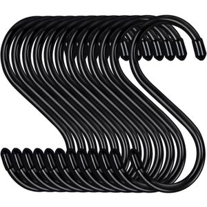 HiGift 12 Pack 5 Inch Heavy Duty S Hooks, Large S Hooks for Hanging Plants, Vinyl Coated S Hooks Sturdy Non Slip Black S Hooks for Hanging Closet Jeans, Bag, Purse, Bird Feeder, Pot Pan, Garden Tools