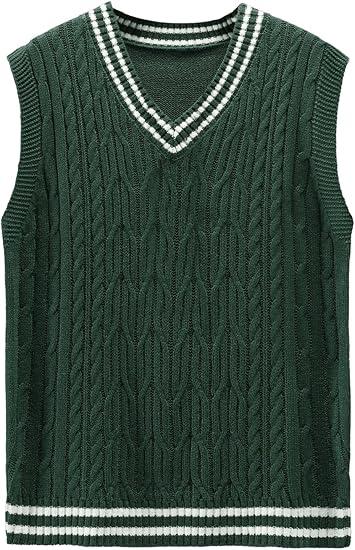 GORGLITTER Men's Sweater Vest Striped Cable Knit Sleeveless V Neck Pullover Sweater Tops, Size: S
