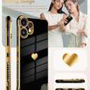 2 x Dretal for Nothing CMF Phone 2 Pro Case with 2X Screen Protector, Girl Women Cute Girly Love-Heart Luxury Gold Soft Cover Camera Protection Bumper Silicone Shockproof Case for CMF Phone 2 Pro (Black)