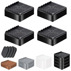 Furniture Risers, 4 Pack Bed Risers with Non-Slip Grip and Heavy Duty Support, 1 Inch 2 Inch 3 Inch 4 Inch Height Lift for Couch, Sofa, Table, Desk, Chair, Refrigerator - Black, 1 Inch