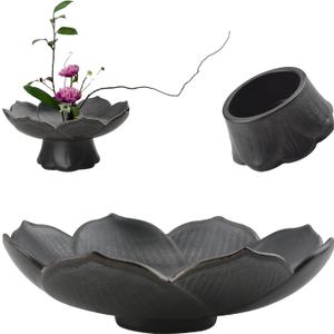 Flower Arranging Kit, 1 Set Lotus Flower Vase Dark Ceramic Flower Pot for Ikebana Floral Art, Fruit Dish Home Decoration