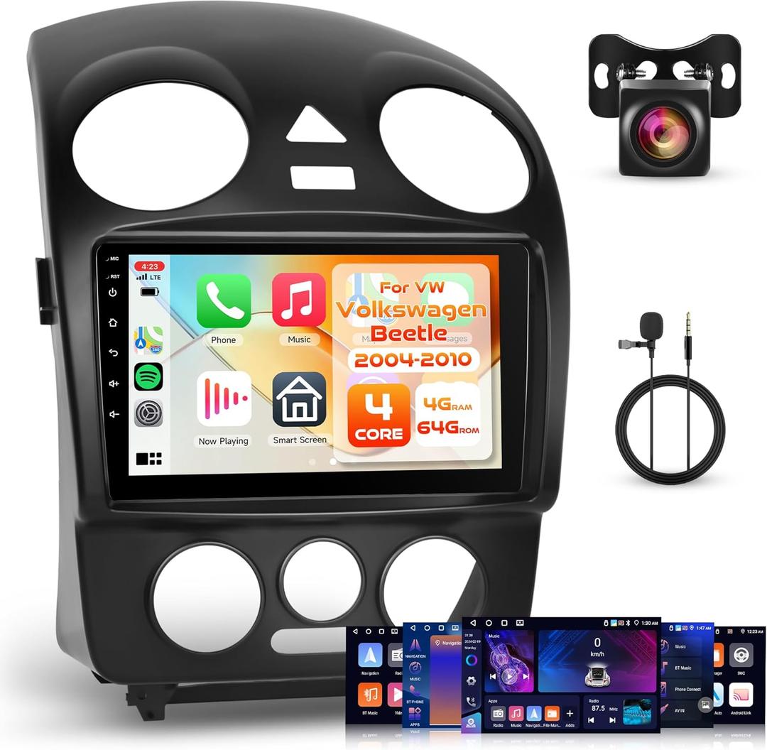 4+64G Android Car Stereo for VW Volkswagen Beetle 2004-2010, Wireless Carplay Android Auto Car Radio, 9 Touch Screen with Bluetooth Mirror Link GPS Navigation WiFi FM/RDS DSP AHD Backup Camera SWC