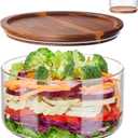 Large Salad Bowl with Lid, 106 oz Glass Salad Bowl with Acacia Wood Lid, Versatile Glass Trifle and Fruit Bowl, Large Mixing Bowl for Salads, Dessert, Fruit, Chips, Pasta, Dishwasher Safe