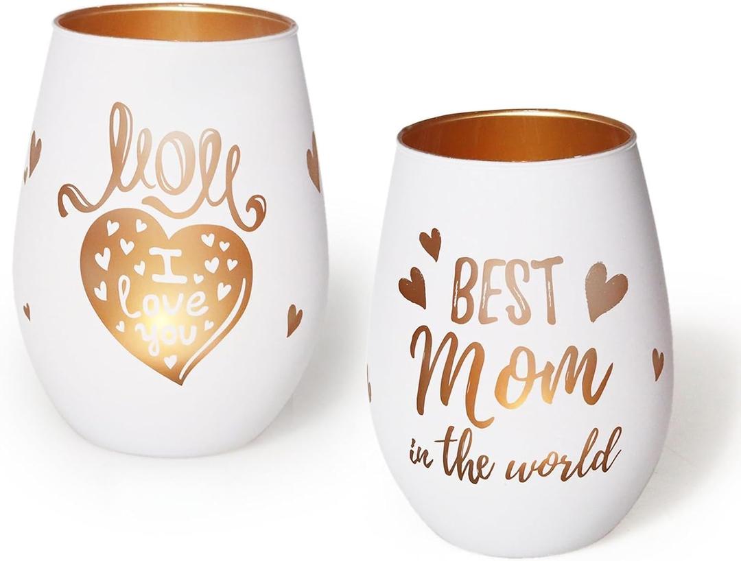 Mother's Day Table Decorations, Best Mom in the World Glass Candle Holder, Table Centerpiece for Birthday & Party, Gifts for Mom from Daughter Son, White & Gold 1 Pack