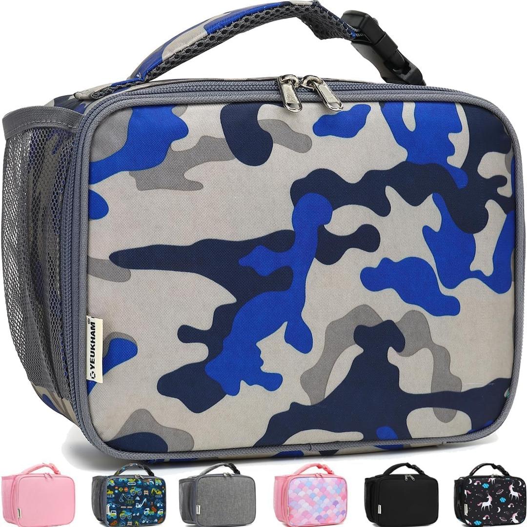 Insulated Lunch Box for School, Thermal Reusable Durable Freezable Lunch Bags for Kids Boys Girls Men Women - Small Soft Cooler Portable Lunch Tote Kit for Work Picnic Travel,Blue Camo