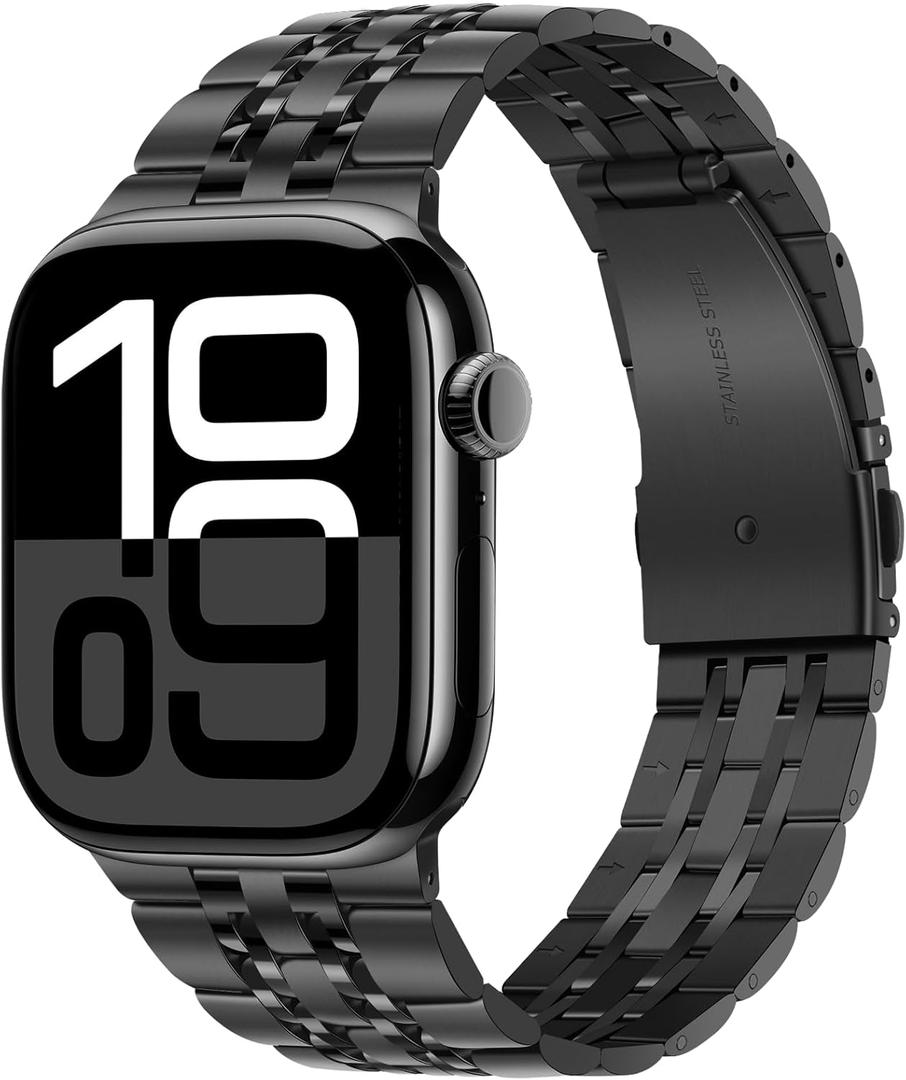 Tasikar Band Compatible with Apple Watch Band 49mm 46mm(Series 11/10) 45mm 44mm 42mm Men Women Strap Stainless Steel Metal Bracelet Compatible with iWatch SE Series 11 10 9 8 7 6 5 4 3, Black