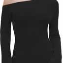 OMKAGI Off the Shoulder Fall Sweaters for Women Trendy Slim Fit Ribbed Knit Long Sleeve Top (Black, M)
