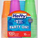 Hefty Party On Disposable Plastic Cups, Assorted, 16 Ounce, 100 Count