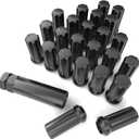 14mmx1.5 Wheel Lug Nuts, 24x Black M14x1.5 Lug Nut,Conical/Cone Bulge Seat, Closed End Long Extended XL Spline with 1 Socket Key Fits 6 Lug Aftermarket Wheels
