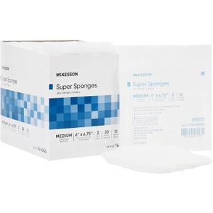McKesson Super Sponges, Sterile, 100% Cotton, Fluff Dressing, 6 in x 6 3/4 in, 2 per Pack, 20 Packs, 40 Total