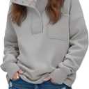 RICHSTORY Oversized Sweatshirt for Women Loose Fit Button V Neck Fleece Hoodie Sweatshirts Casual Long Sleeve Fall Tops for Women 2025 Grey XXL