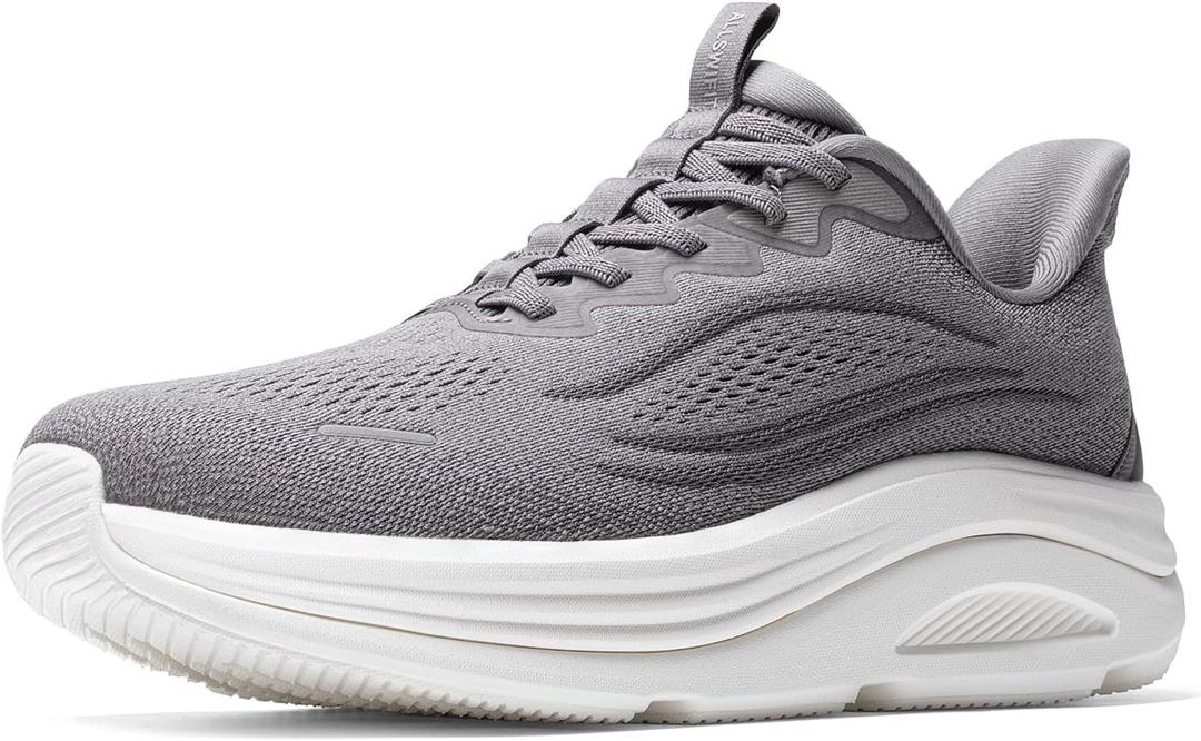 ALLSWIFIT Men's Slip On Wide Toe Box Walking Shoes Hands-Free Barefoot Cushion Running Tennis Arch Support Gym Workout Athletic Fashion Sneakers StediCloud,Size 7.5,Grey,SARS26002M