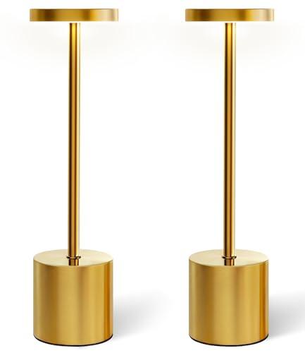 Swinerton Cordless Table Lamp Set of 4, Gold 5000mAh Rechargeable Battery Operated Lamps, Wireless 3 Color Dimmable Touch Lamp Table Light for Restaurant Dining Patio Outdoor, Home Decor